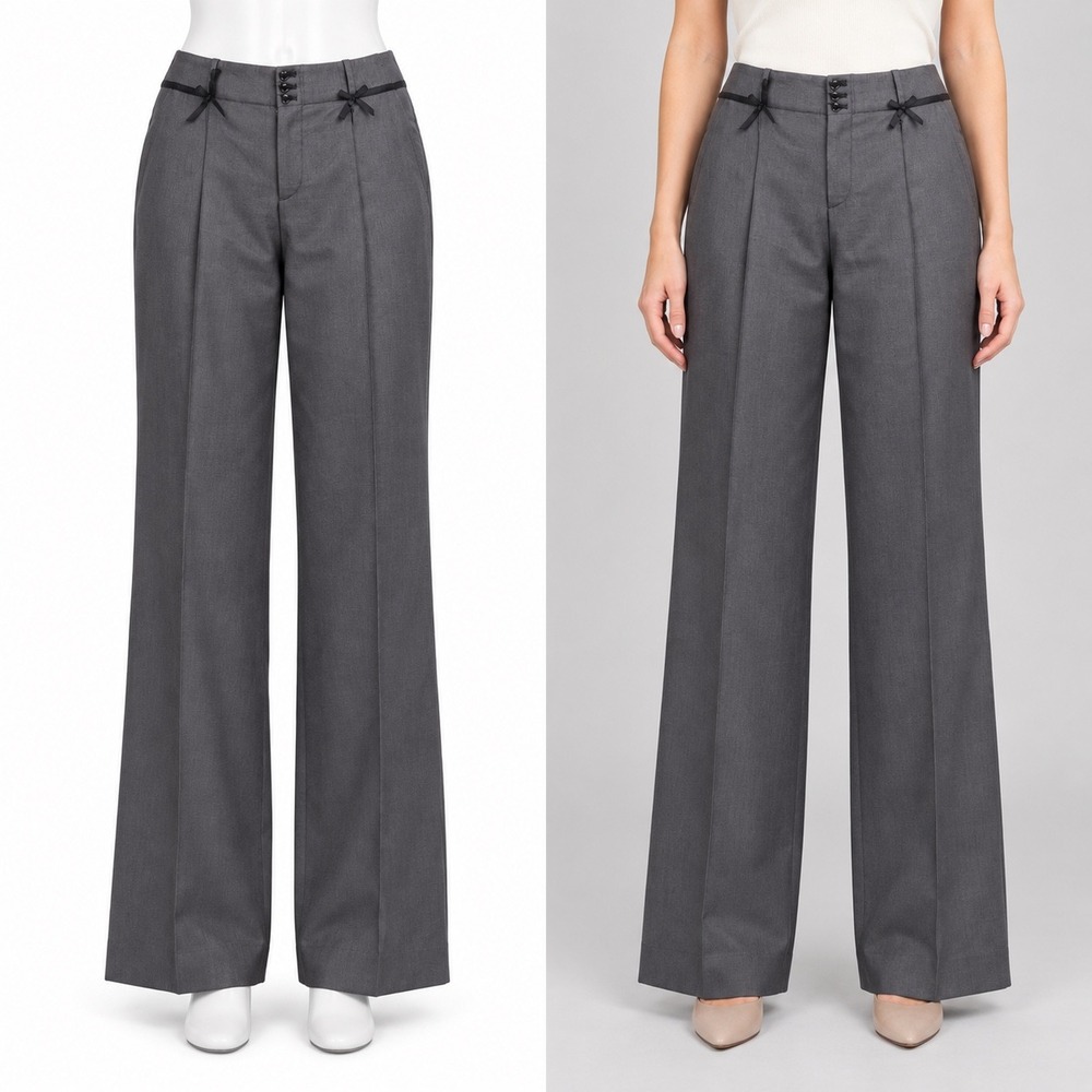Rebecca Taylor Wide Leg Trousers Women 6 Grey Silk Blend Office Dark Academia
